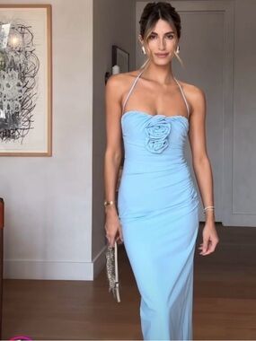 Zara Blogger favorite Raised flowers strapless midi dress Sz L